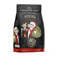 The front of a 12 ounce bag of Bones Coffee Company Santa Jack coffee inspired by Disney Tim Burton’s The Nightmare Before Christmas. Its flavor is cranberry creme brulee and it has Jack Skellington on the art.