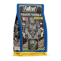 The front of a 12 ounce bag of Bones Coffee Company Valiant Vanilla flavored coffee. It is vanilla wafer flavored, and it has Maximus in power armor from Amazon and Zenimax’s Fallout show on the art.