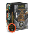 The front of the Bones Coffee Company Wookiee Cookie 12 Count Bones Cups box. Its flavor is chocolate chip cookie, and it is inspired by Lucasfilm’s Star Wars. The art shows Chewy, Lea, and Han Solo on it.