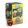 The front of the Bones Coffee Company Bikini Bottom Brew 12 Count Bones Cups box inspired by SpongeBob SquarePants. Its flavor is pineapple upside down cake, and it has SpongeBob and Gary on the art.