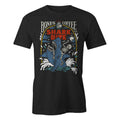 The Shark Bite men's tee shirt. On it is a skeleton riding a shark like on the Shark Bite coffee.